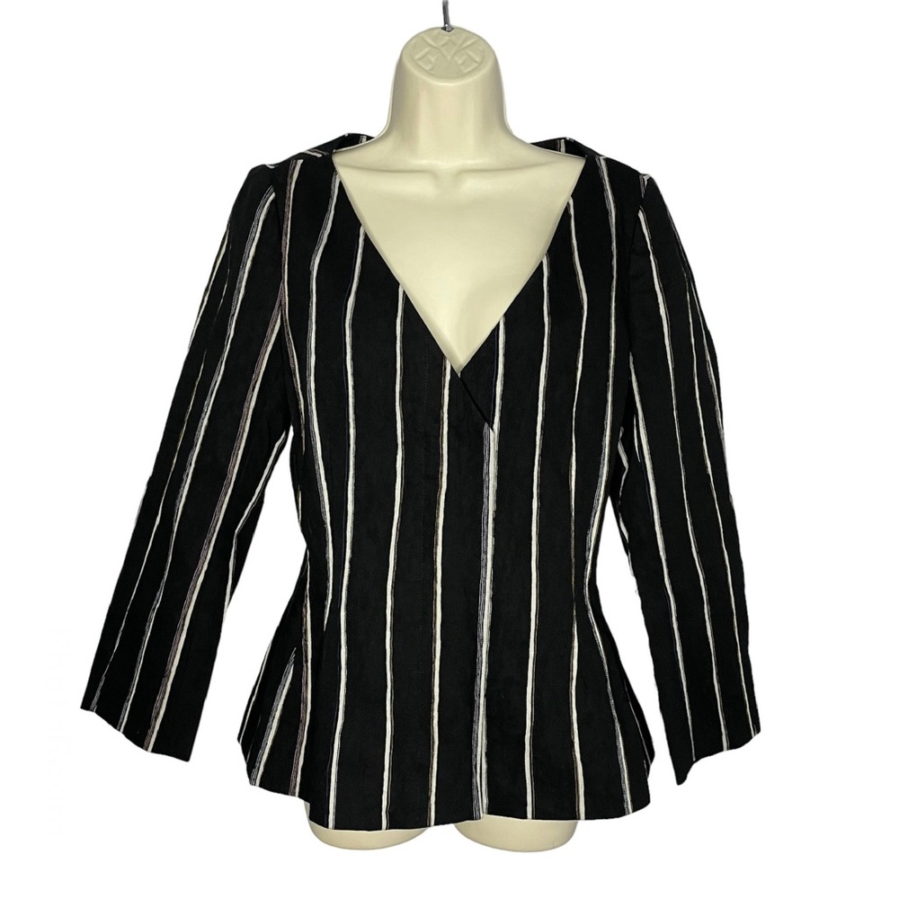 Protagonist  Black Striped V Neck Jacket Blazer Zip Front Women's 10 New Classic